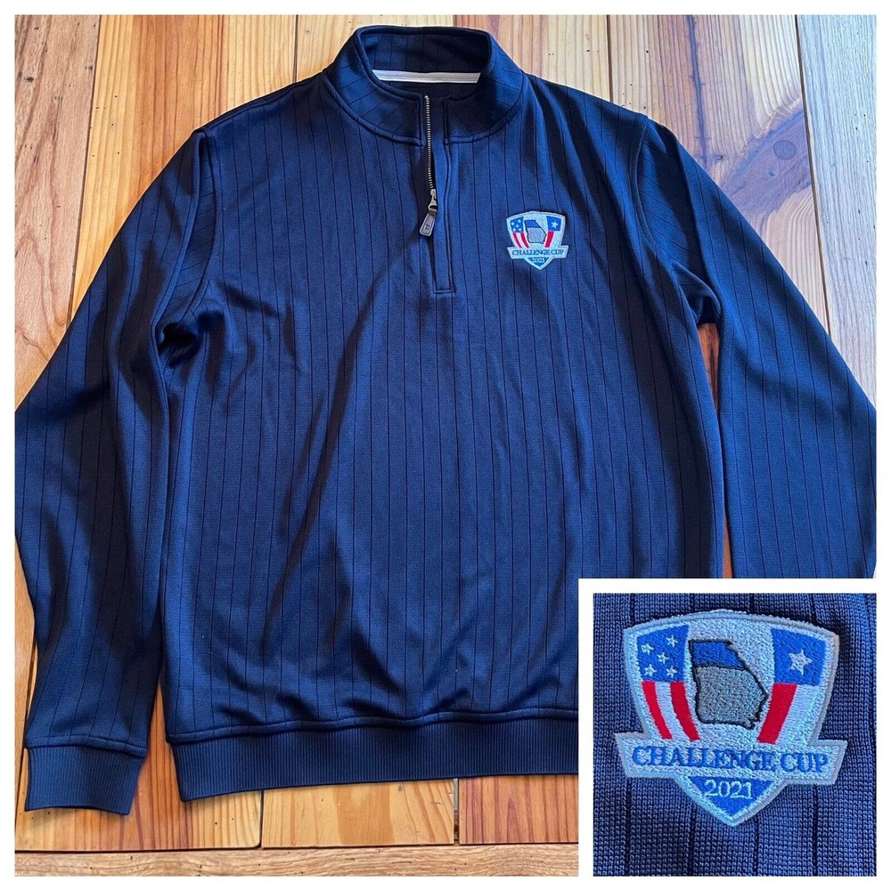 FootJoy Navy Blue Quarter Zip Knit Golf Pullover Sweater Sz L Georgia Classic